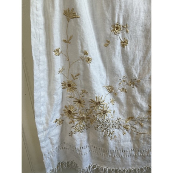 Liz Claiborne Skirt Women Size 4P VTG Y2K Linen White Embroidered Fringe - Picture 3 of 8